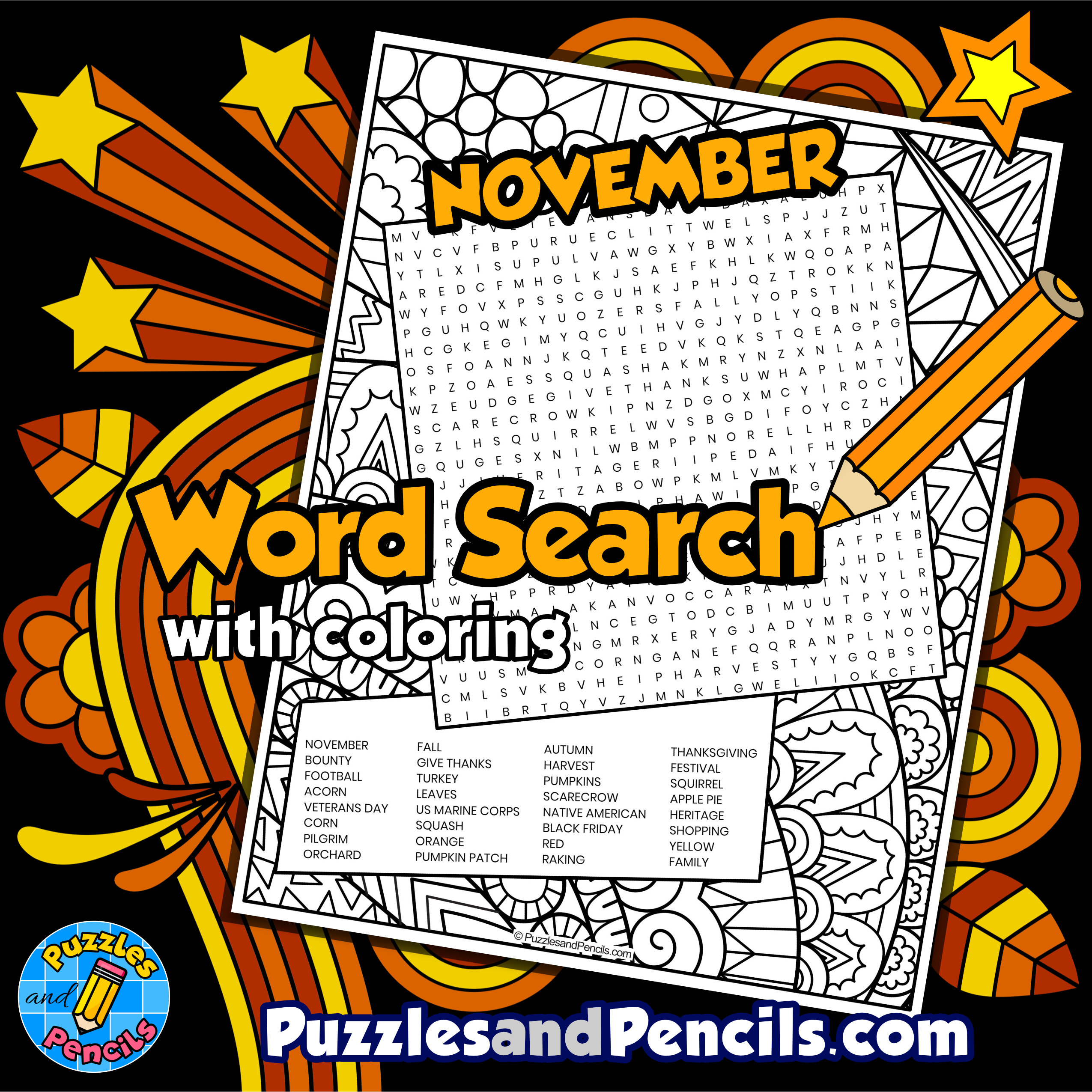 November word search puzzle activity page with coloring made by teachers