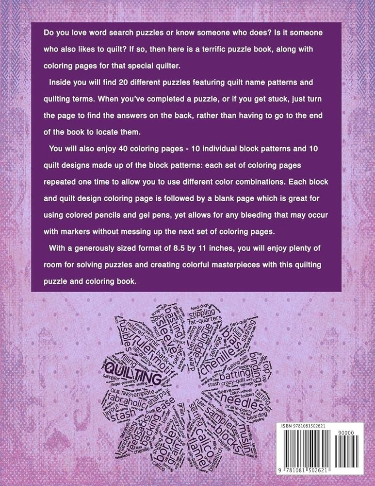 Quilting word search puzzles and quilt pattern coloring pages puzzles and coloring pages for quilt lovers sloderbeck vickie books