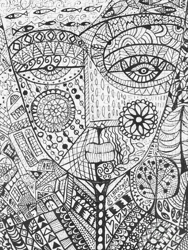 Urban garden goddess coloring page jigsaw puzzle by sandra silberzweig