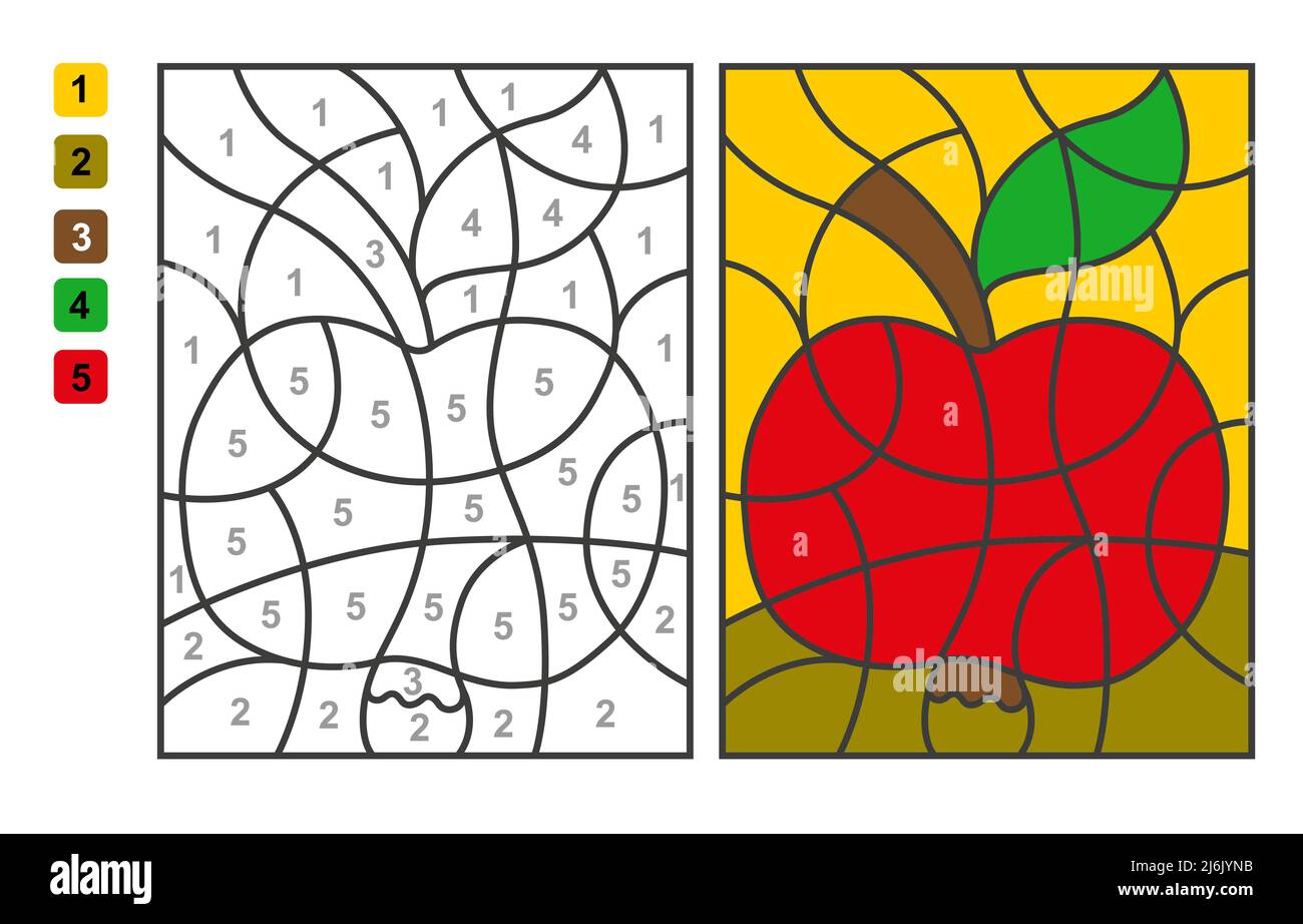 Vector coloring page color by numbers apple puzzle game for children education and activities stock vector image art