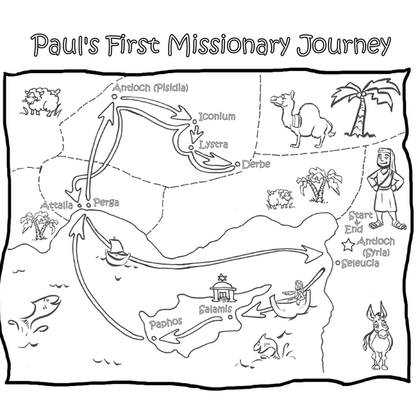 Pauls missionary journeys coloring pages