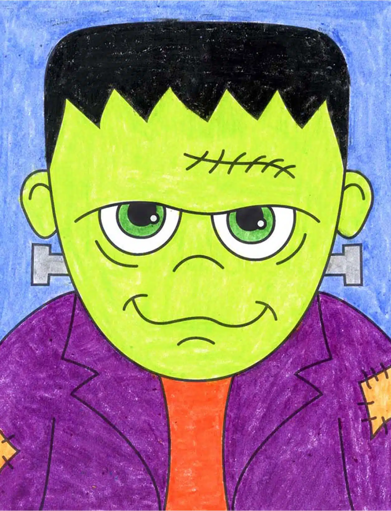 Easy how to draw frankenstein tutorial video and coloring page