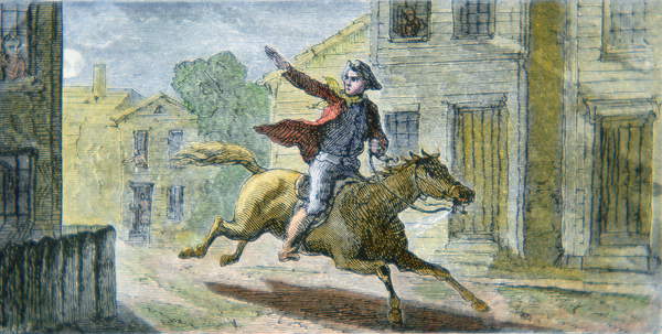 Paul reveres famous ride on the night of april colour litho