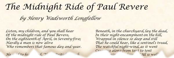 Poem the midnight ride of paul revere by henry wadsworth longfellow