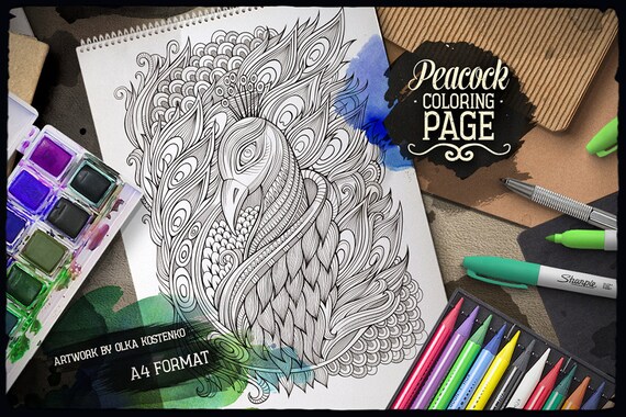 Pãgina para colorear pavo real coloraciãn para adultos libro para colorear imprimible hoja para colorear pavo real dibujado a mano garabatos descarga digital
