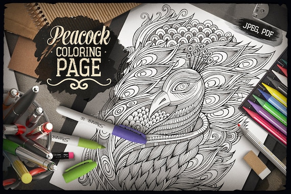 Pãgina para colorear pavo real coloraciãn para adultos libro para colorear imprimible hoja para colorear pavo real dibujado a mano garabatos descarga digital