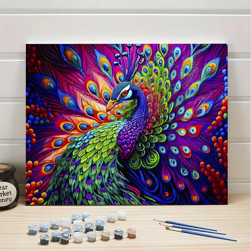 Pc pintar por nãºmeros para adultos pavo real diy pintura al
