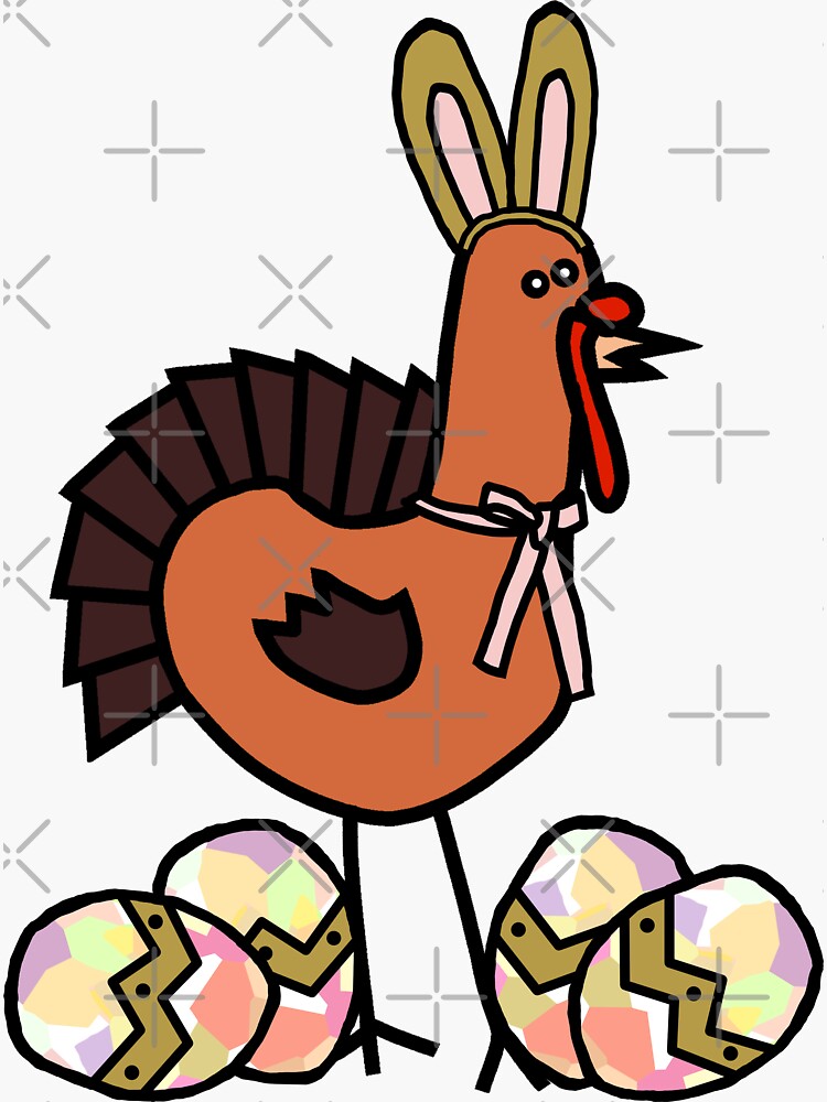 Funny easter bunny ears on thanksgiving turkey sticker for sale by ellenhenry