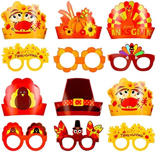 Juego de gafas de acciãn de gracias diseão de pavo y corona de papel de