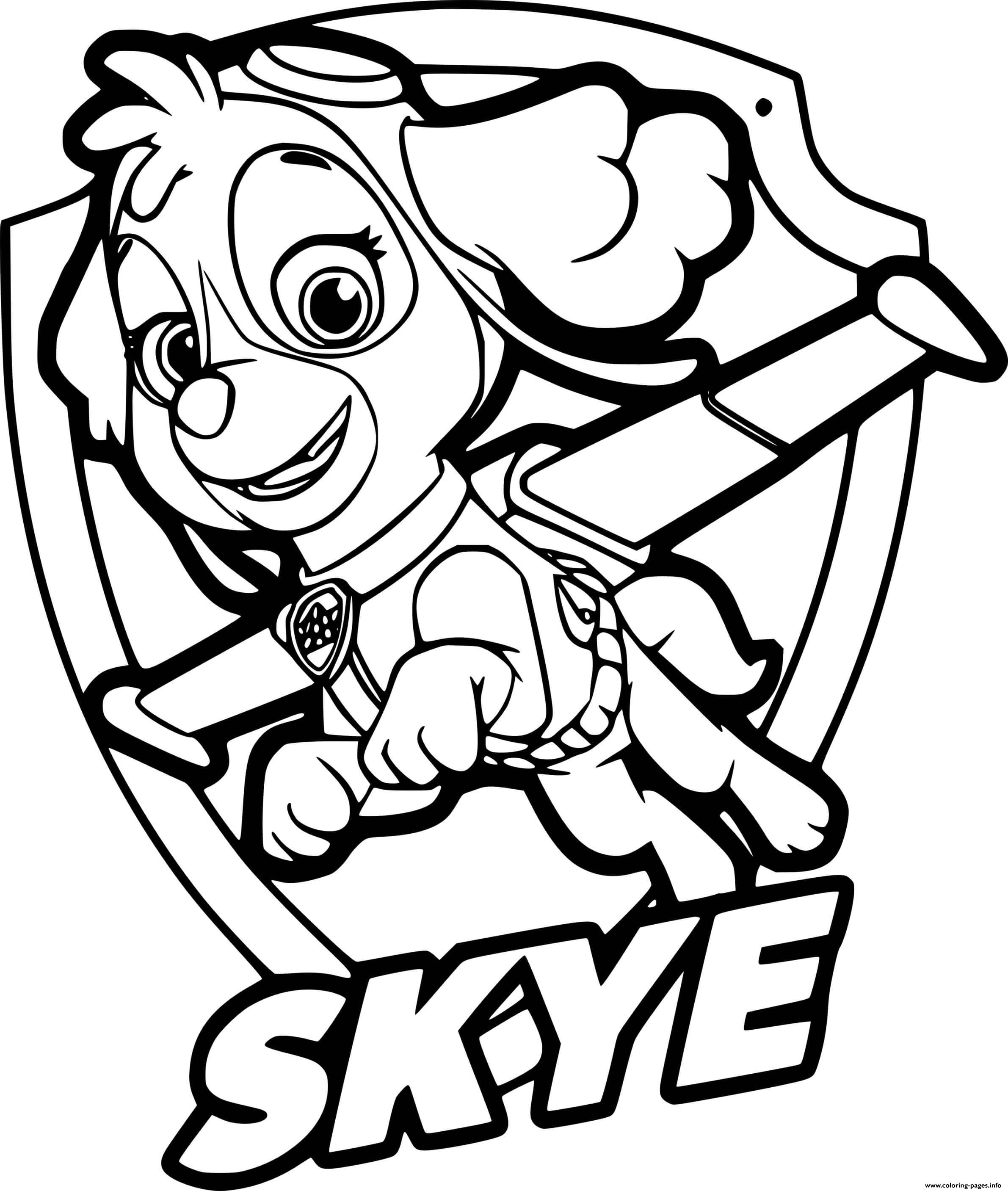 Paw patrol skye badge coloring page printable