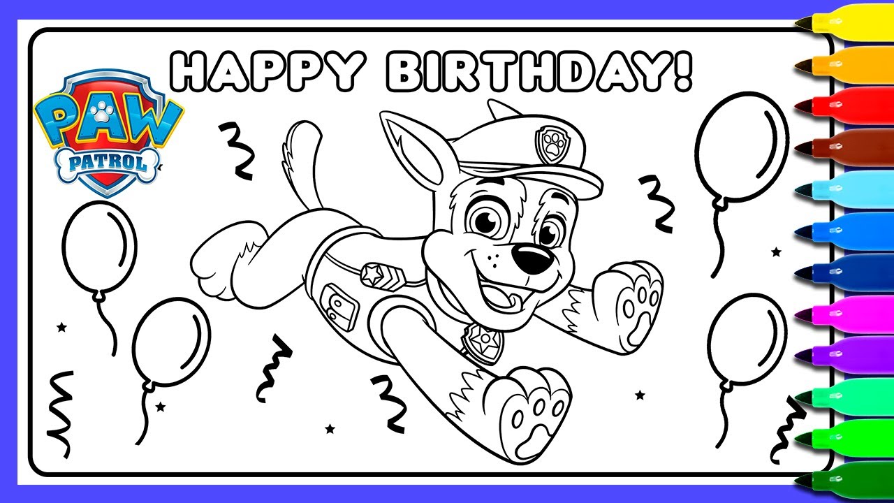 Coloring funny chase paw patrol birthday card
