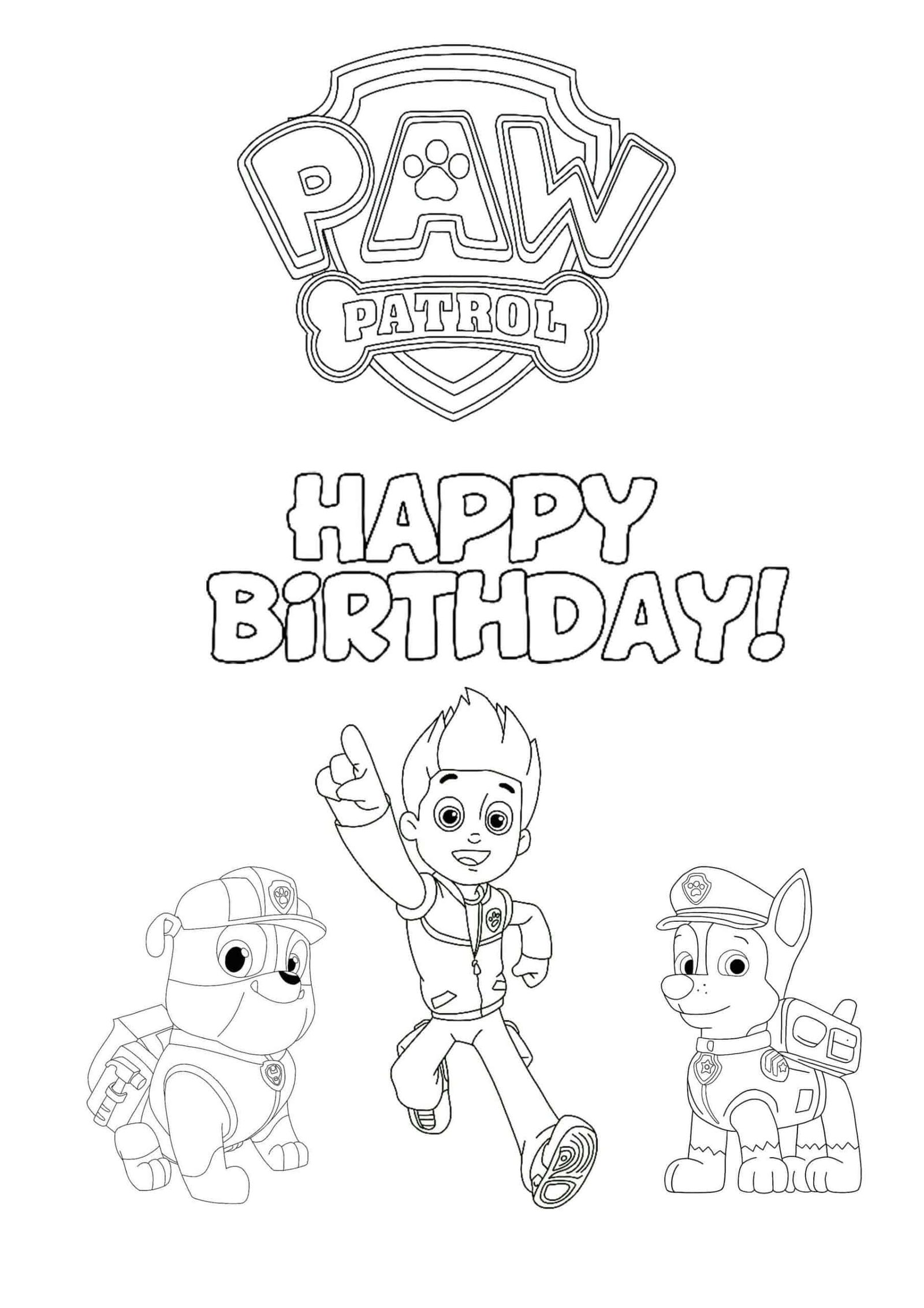 Paw patrol happy birthday coloring page