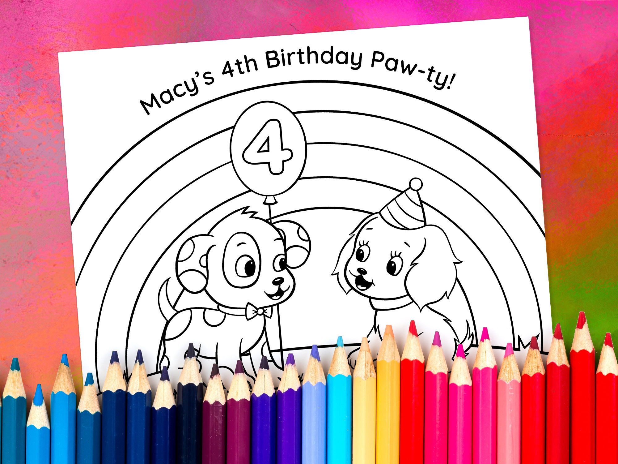 Custom puppy dog coloring sheet kids birthday party activity
