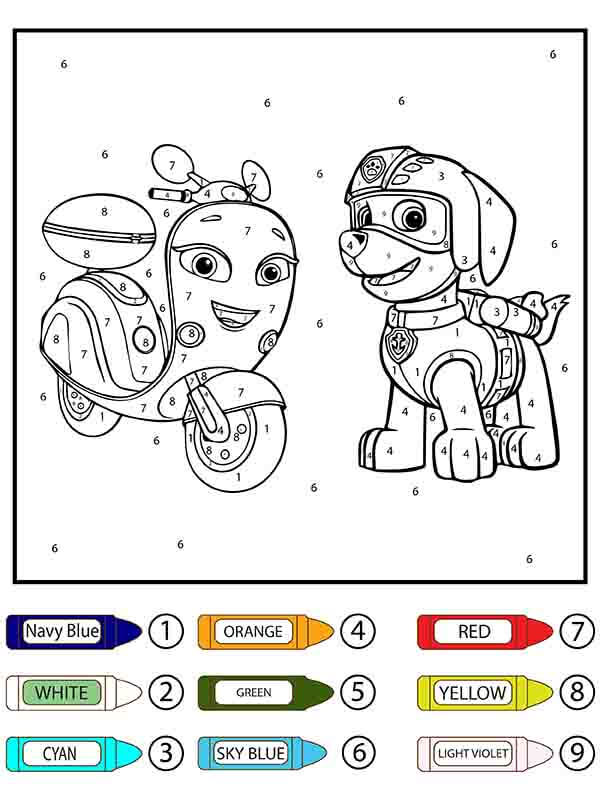 Paw patrol color by number coloring pages