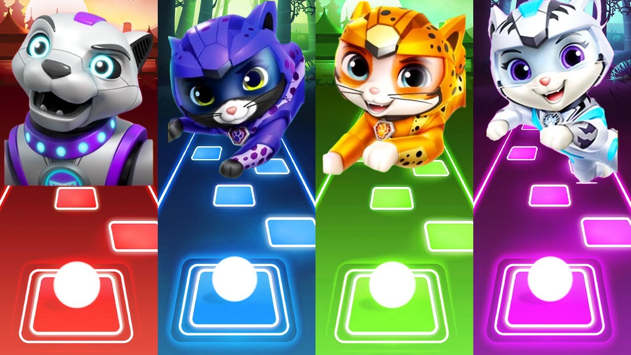 Cat pack paw patrol robot cat vs shade vs wild vs rory tiles hop edm rush