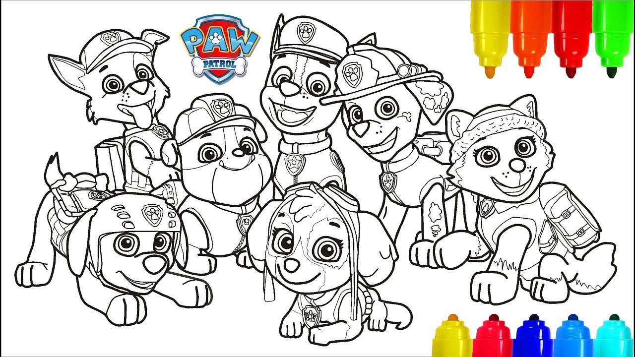 Paw patrol coloring pages colouring pages for kids with colored arkers