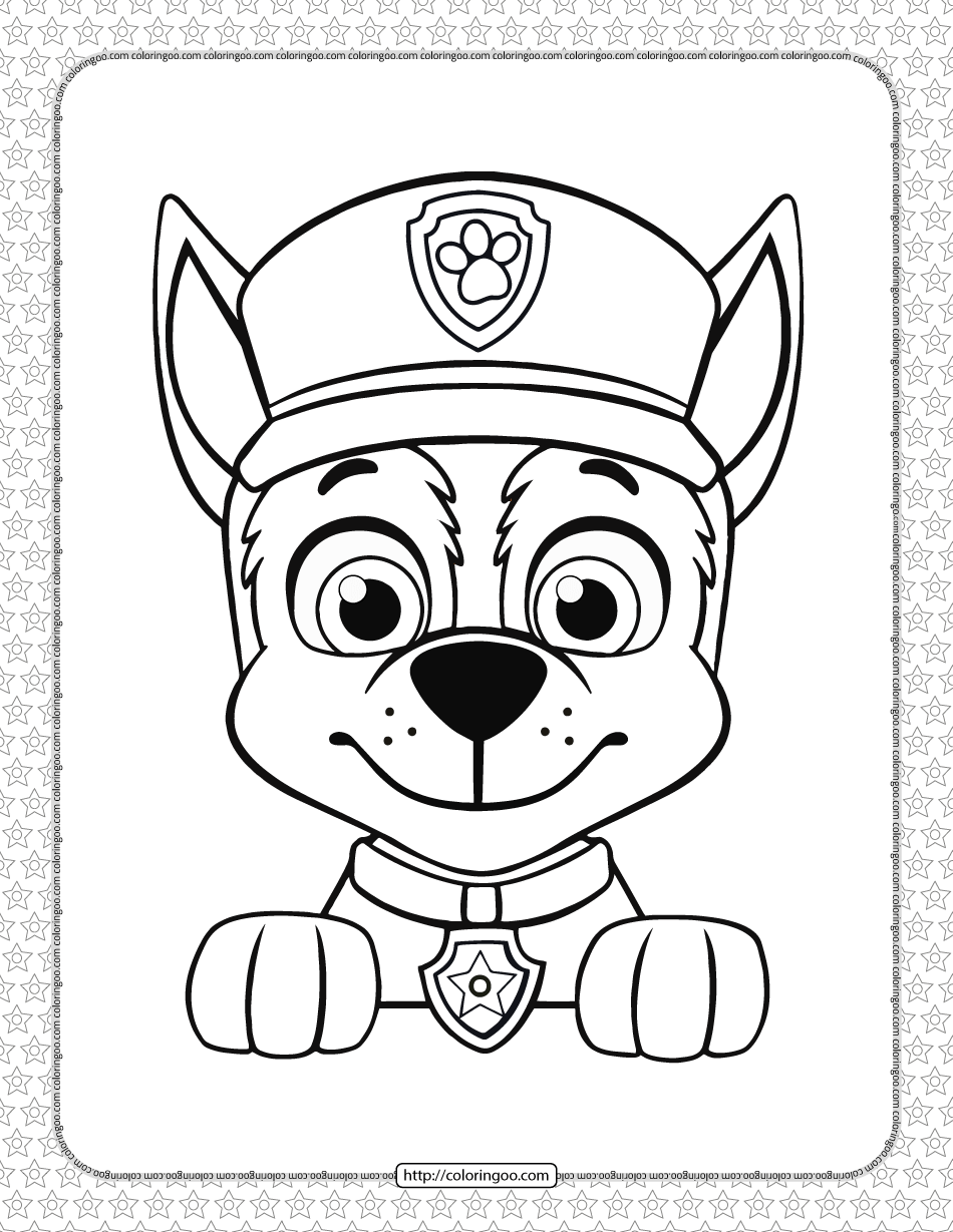 Colorful paw patrol chase head coloring page