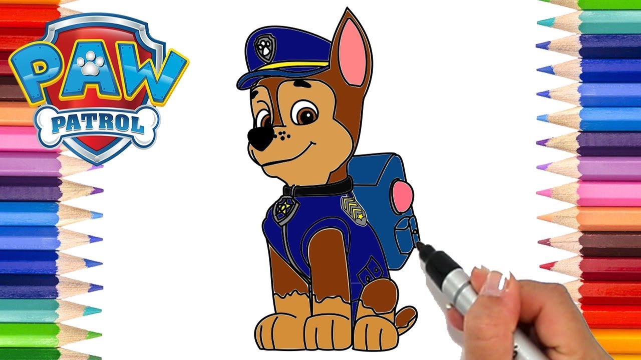 How to draw paw patrol chase coloring pages for kids learn to draw