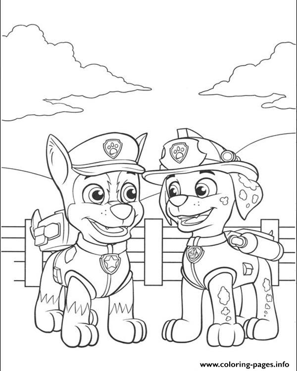 Paw patrol marshall talking with chase coloring page printable