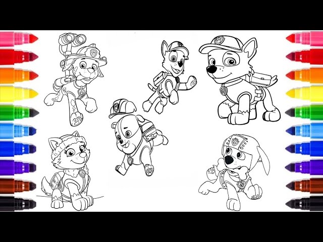 Paw patrol characters coloring pages chase everest arshall zua skye rubble and rocky