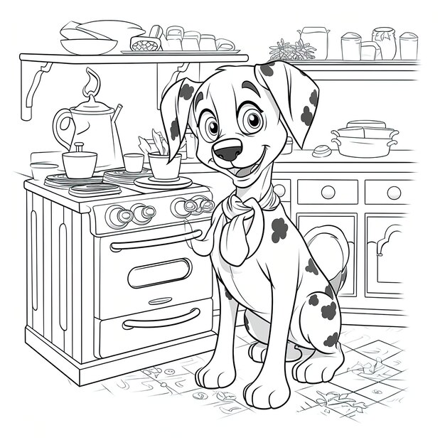 Premium vector coloring book cartoon of cooker dog for children