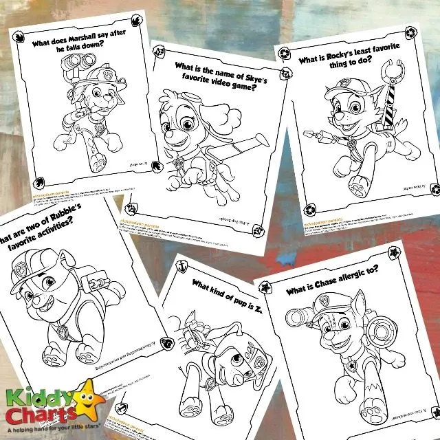 Paw patrol activity sheets and colouring game on