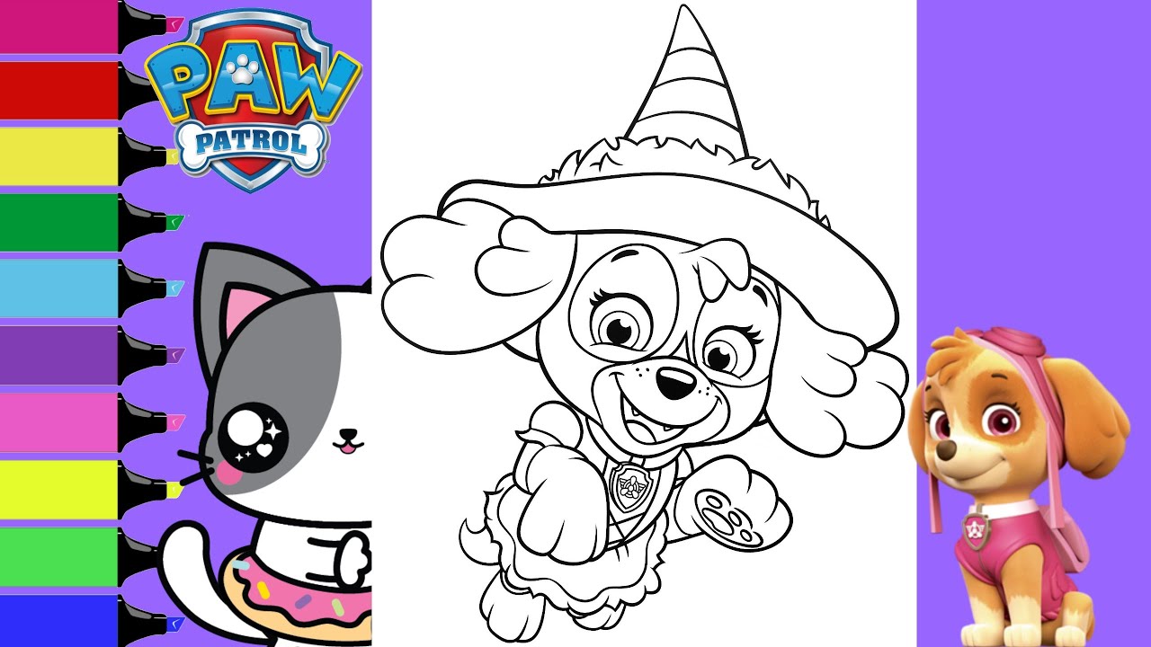 Coloring paw patrol skye halloween skye in costume sprinkled donuts jr