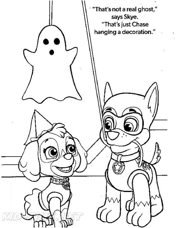 Paw patrol halloween coloring book page
