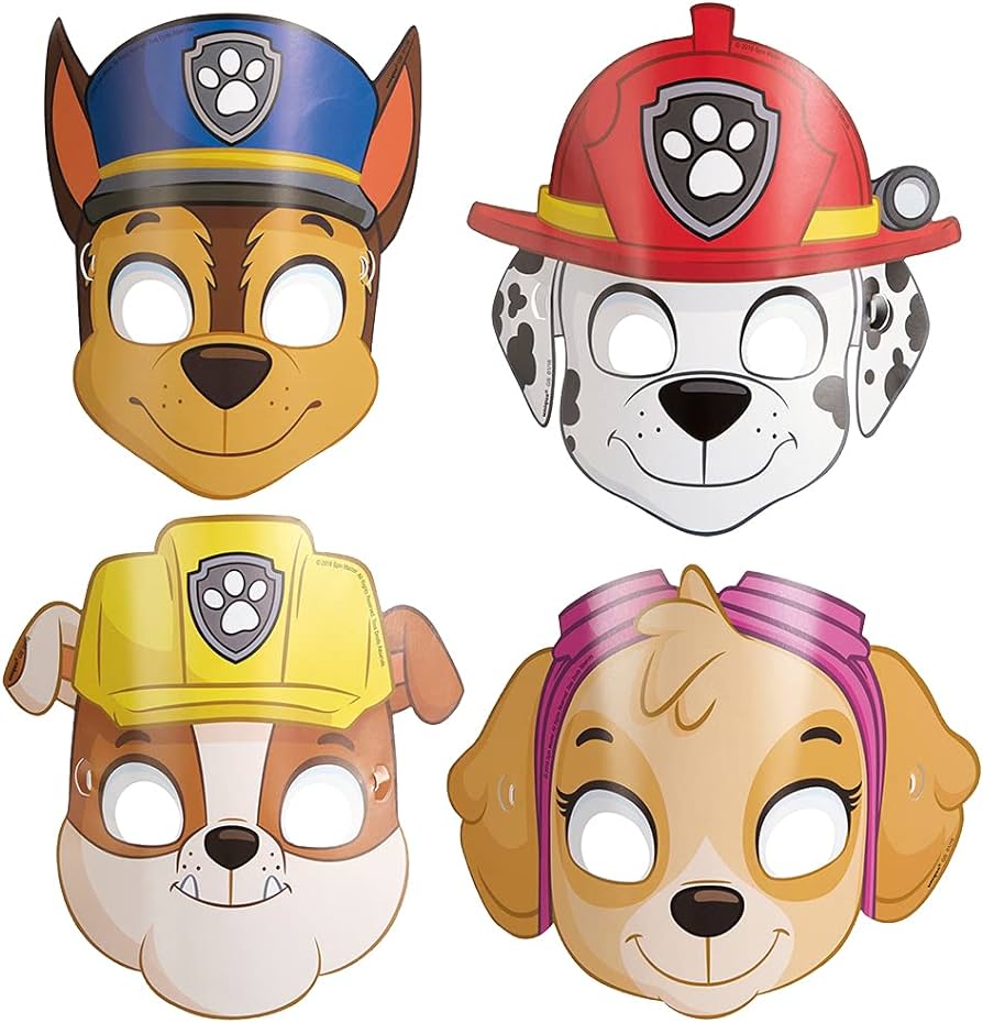 Assorted paw patrol party paper masks pack of