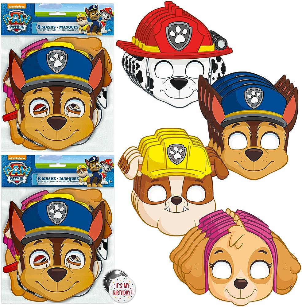 Unique paw patrol masks for kids birthday party favors and decorations with buttons