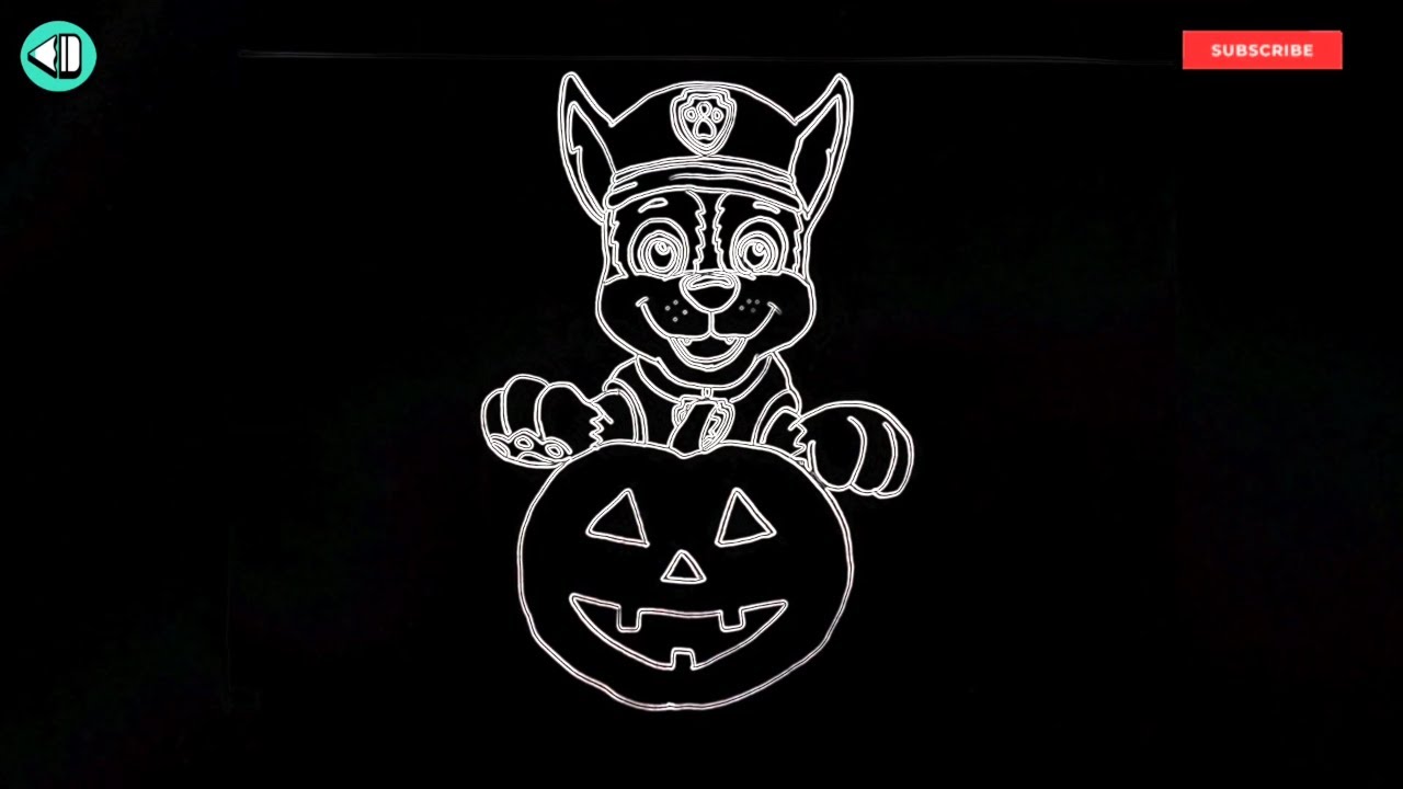 How to draw halloween paw patrol chase pumpkin â easy cute neon style tutorial