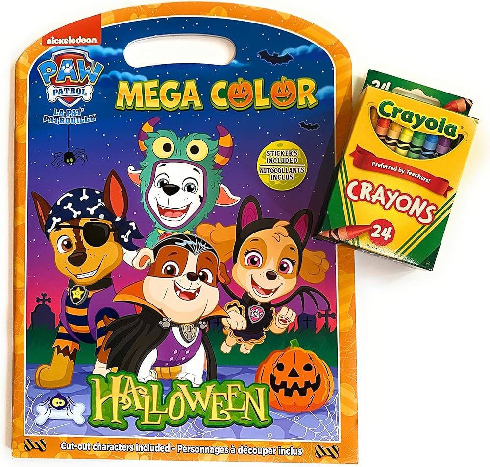 Paw patrol halloween coloring book with stickers and activities crayola crayons includes bonus cut
