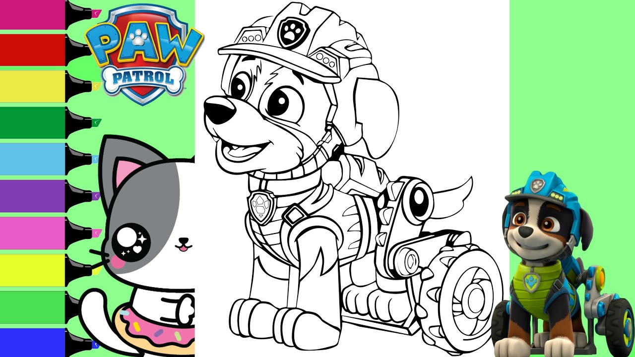Coloring paw patrol dino rescue puppy rex coloring book page sprinkled donuts