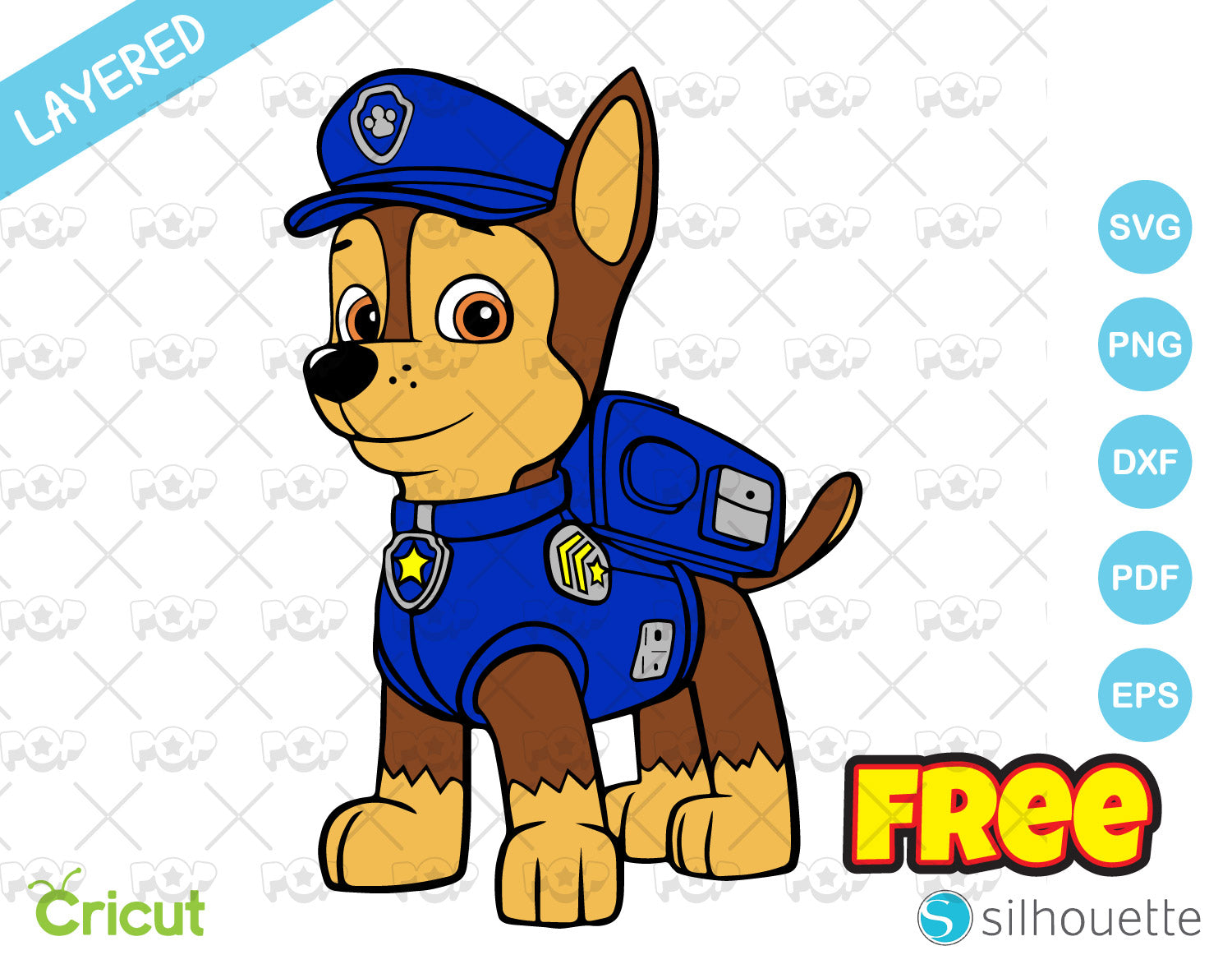 Free paw patrol free chase svg cut file for cricut silhouette instant download â