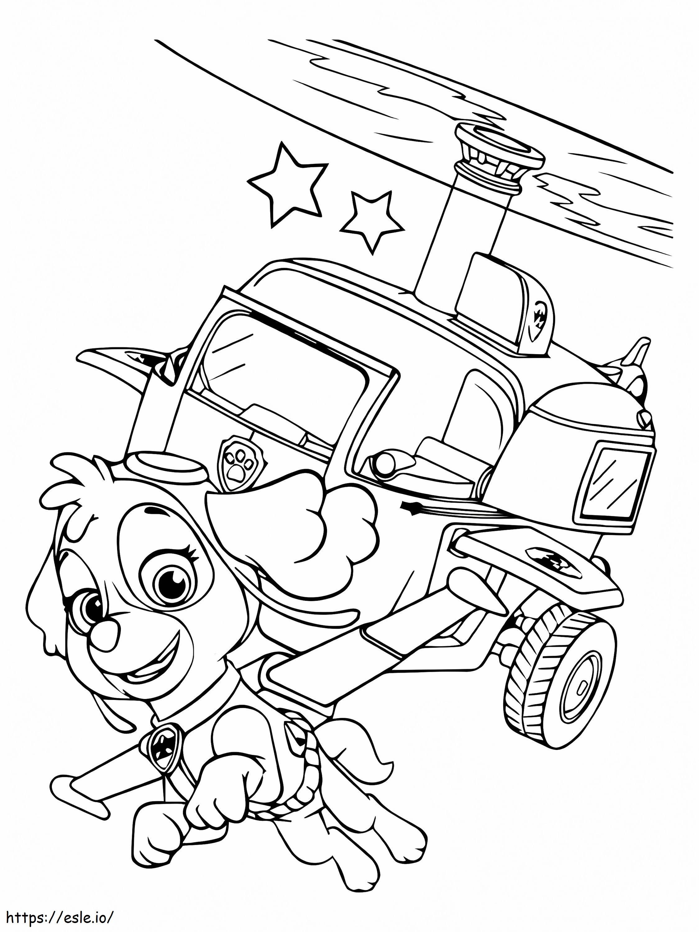 Skye flying with her helicopter coloring page