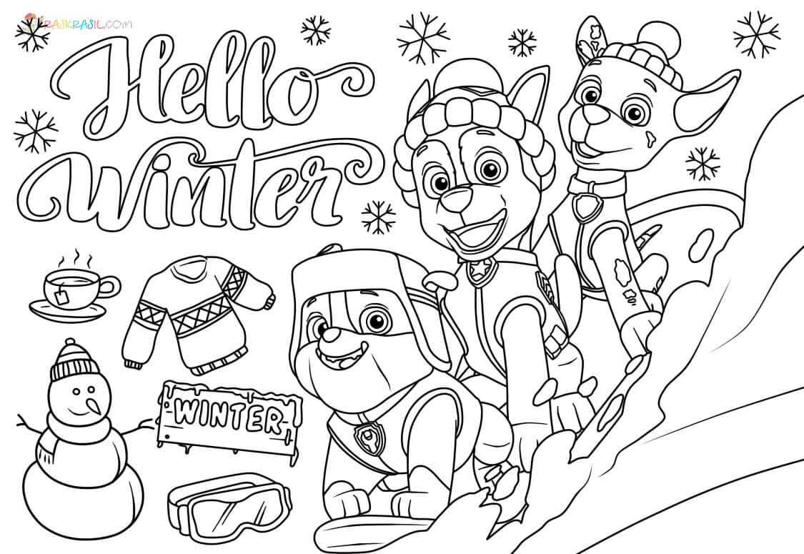 Paw patrol in winter coloring page