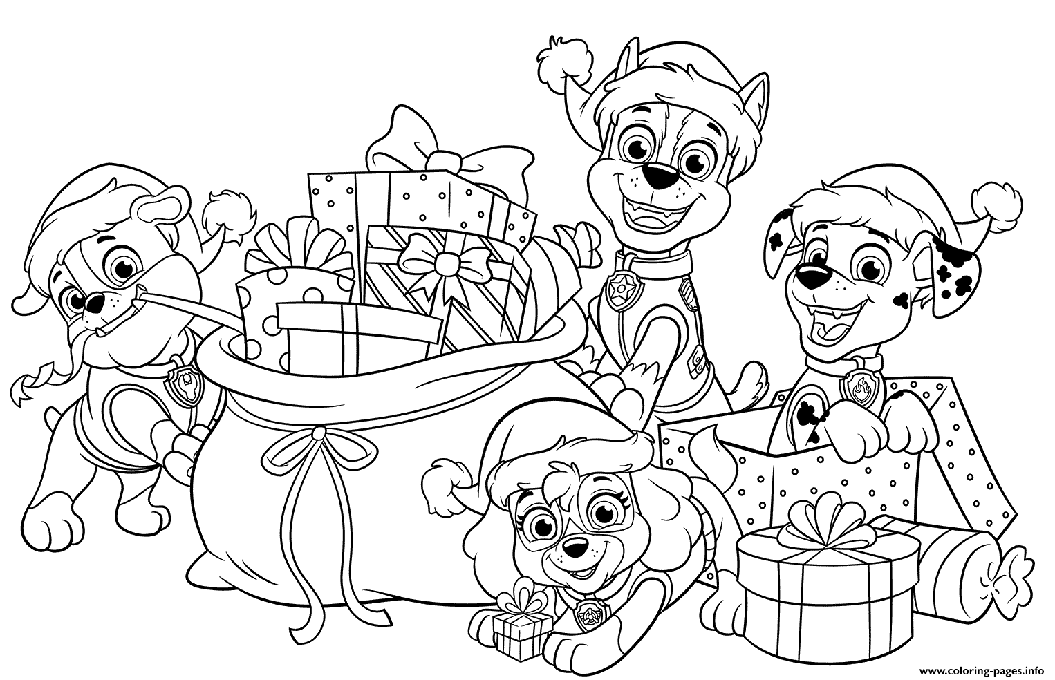 Paw patrol christmas gifts page coloring page printable
