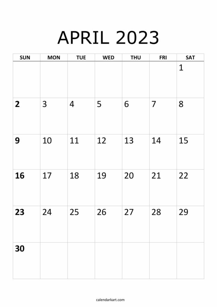 Free printable april calendar