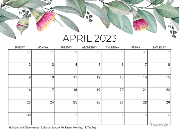 April calendar free printable with holidays april calendar pdf word excel