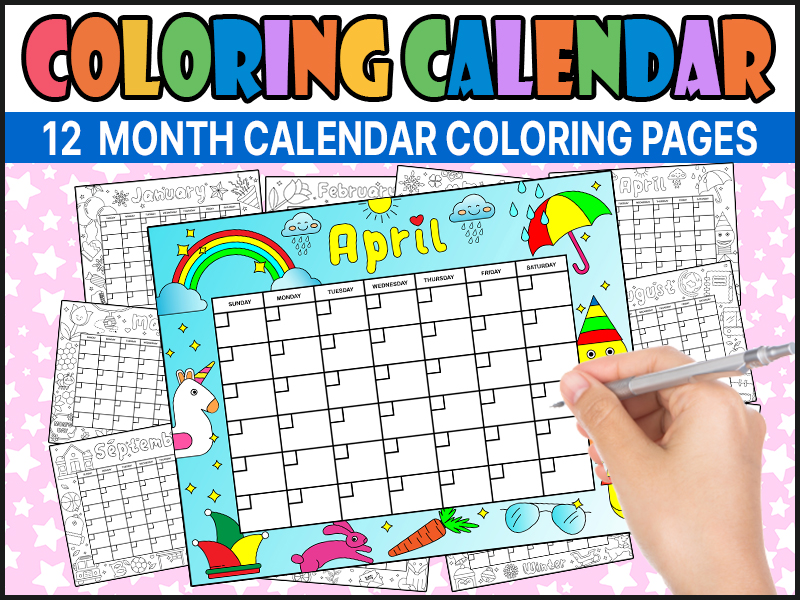 Calendar printable month coloring calendar undated calendar teaching resources