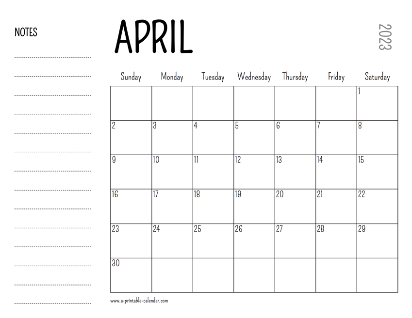 April printable calendar