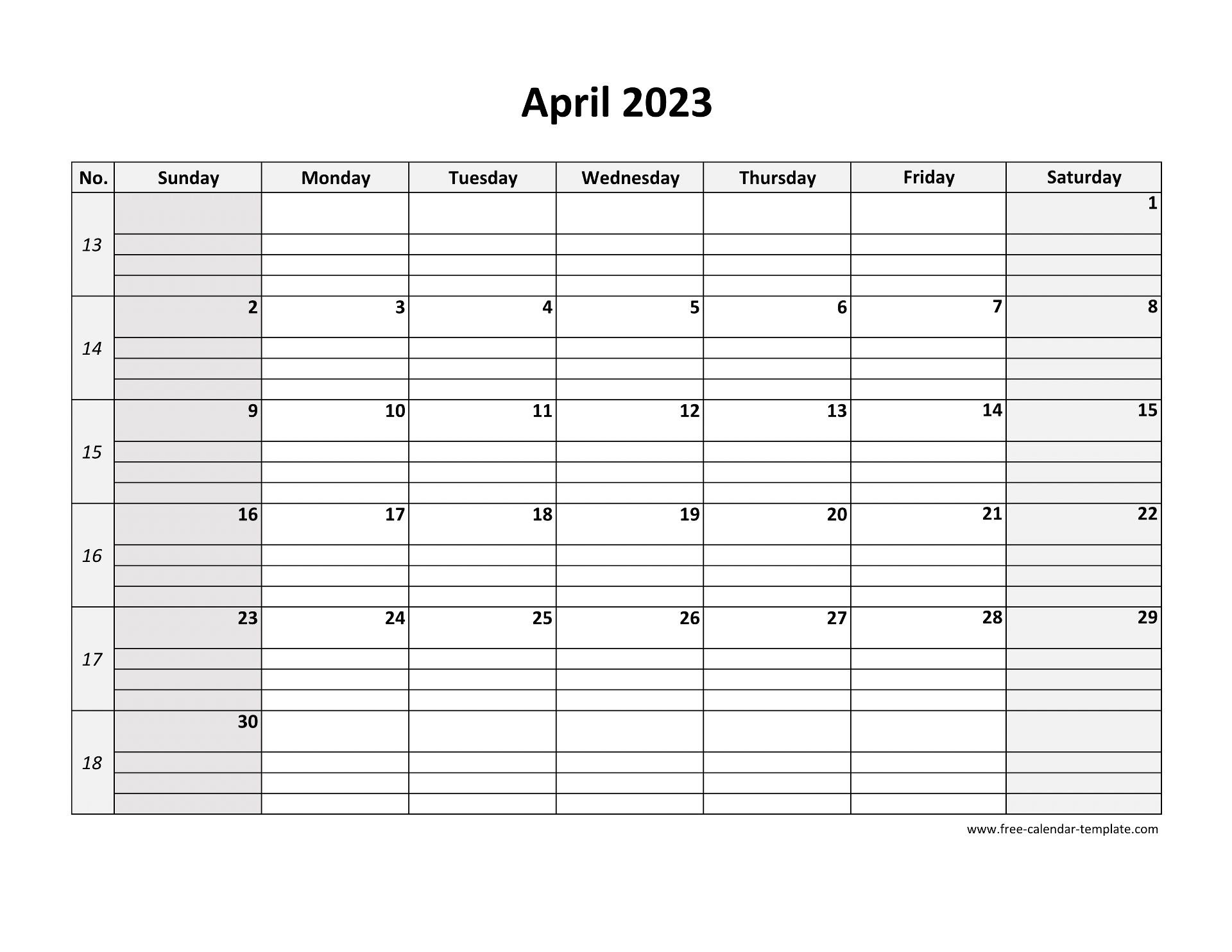 April calendar free printable with grid lines designed horizontal free