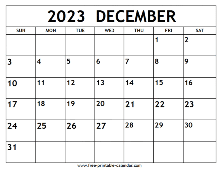 December calendar template