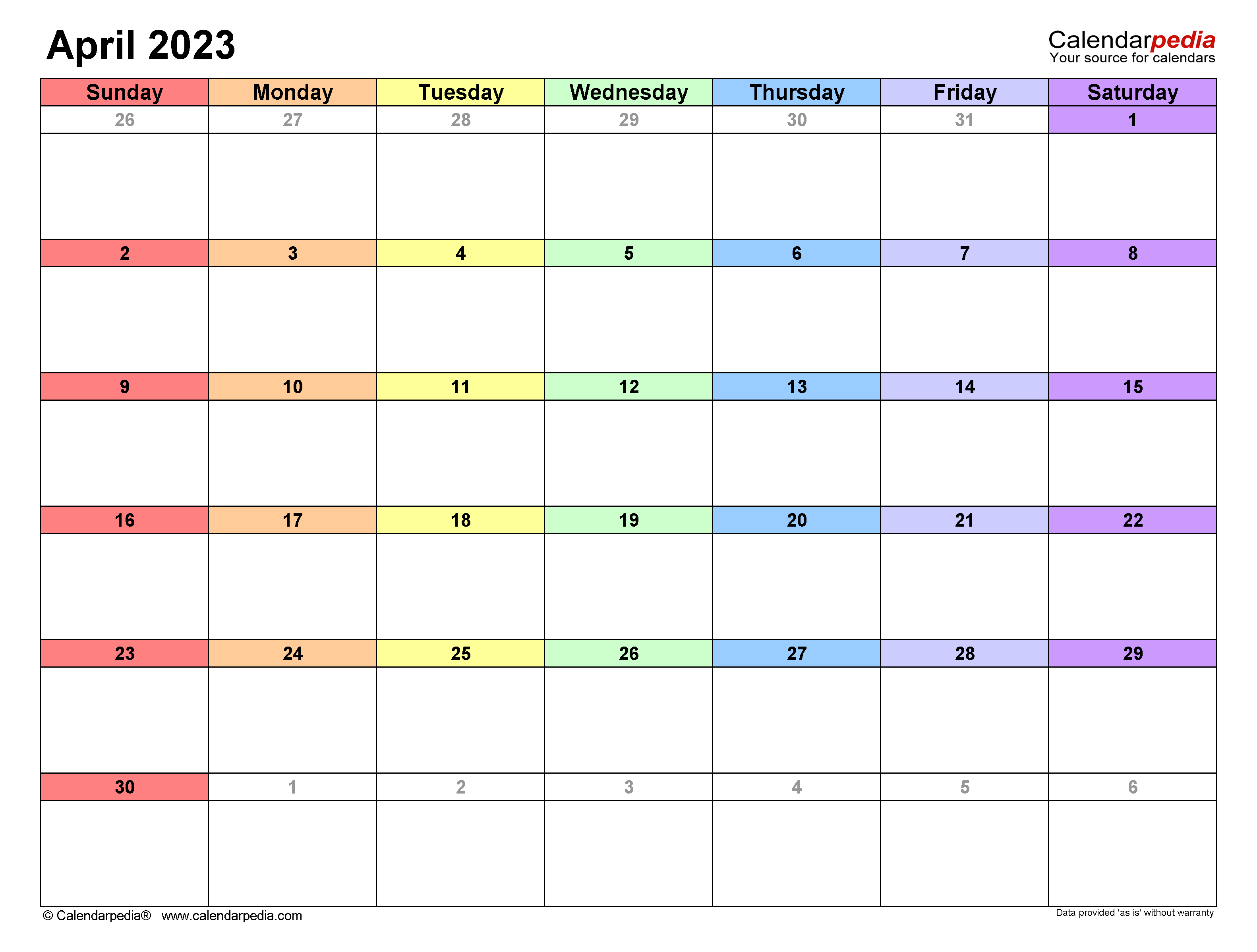 April calendar templates for word excel and pdf