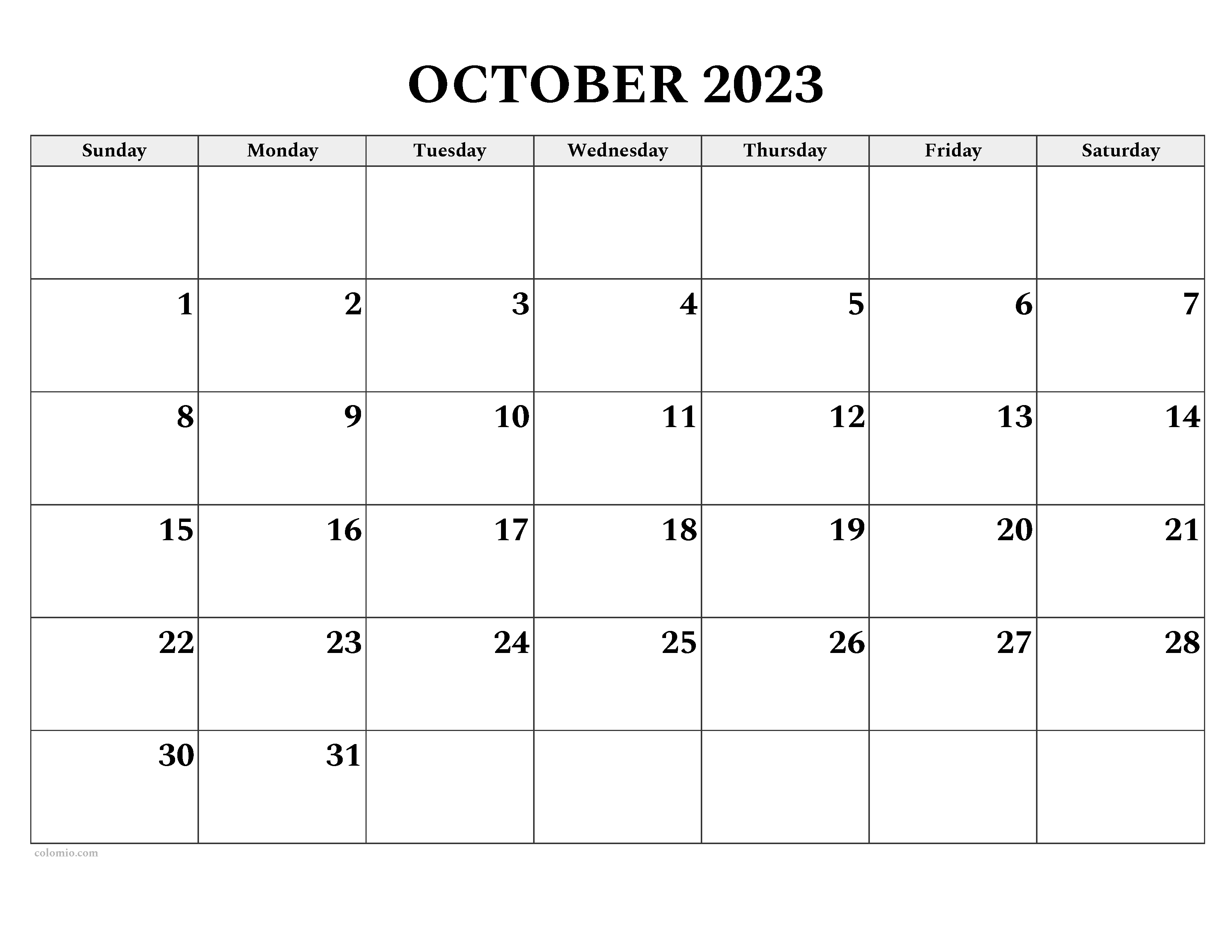 October calendar free printable pdf xls and png