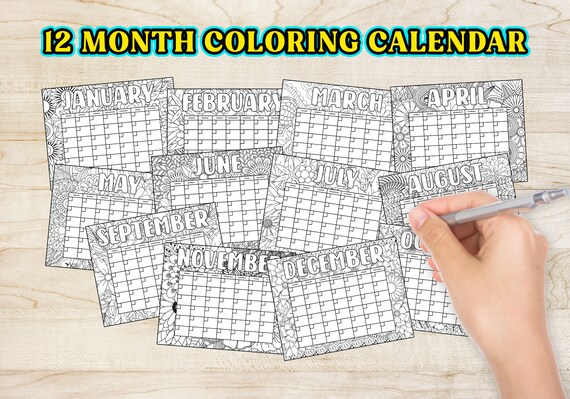 Month adult coloring calendar floral pattern printable adult coloring pages yearly calendar blank calendar downloadable pdf