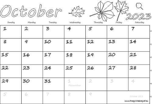 October usa calendar free printable pdf