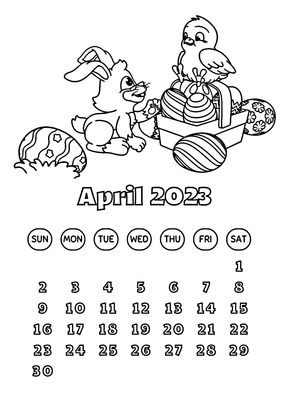 April calendar coloring page