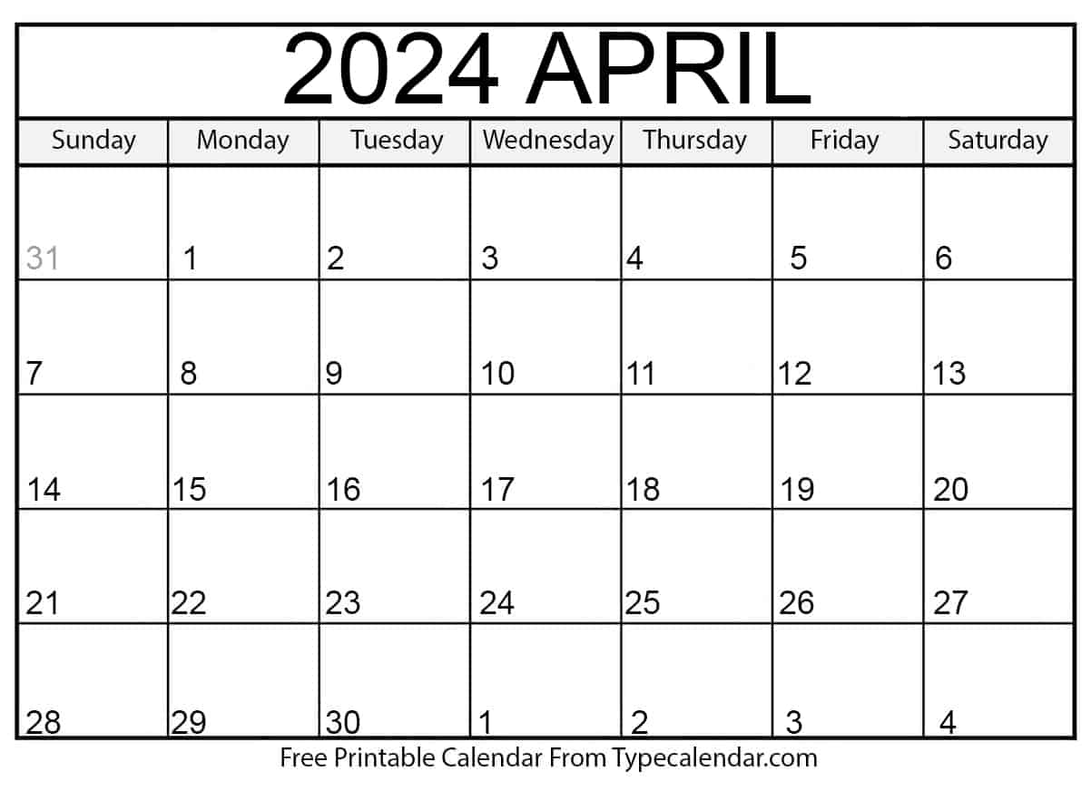 Free printable april calendars