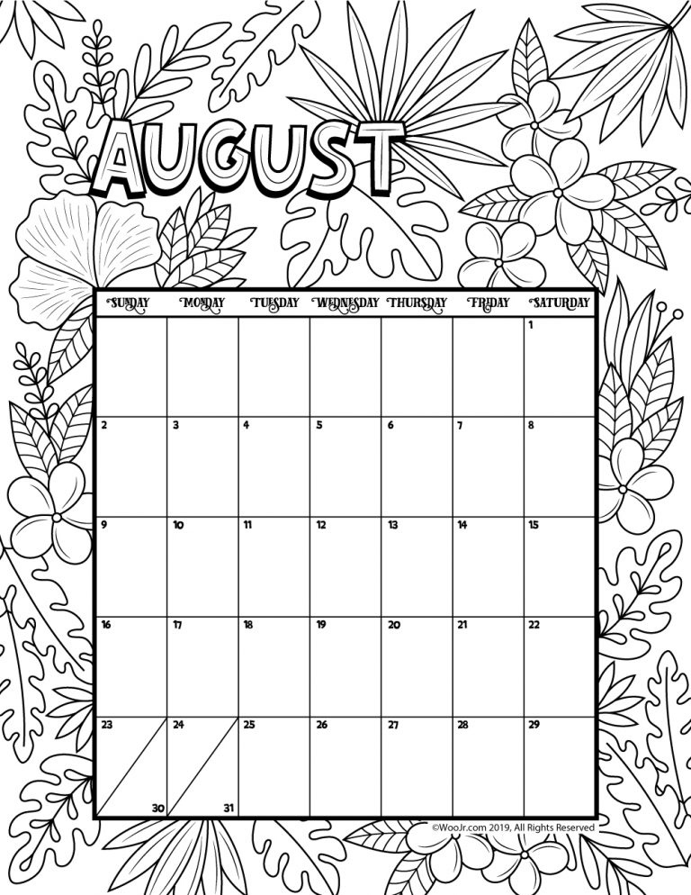 Printable coloring calendar for and woo jr kids activities childrens publishing coloring calendar kids calendar printable calendar template